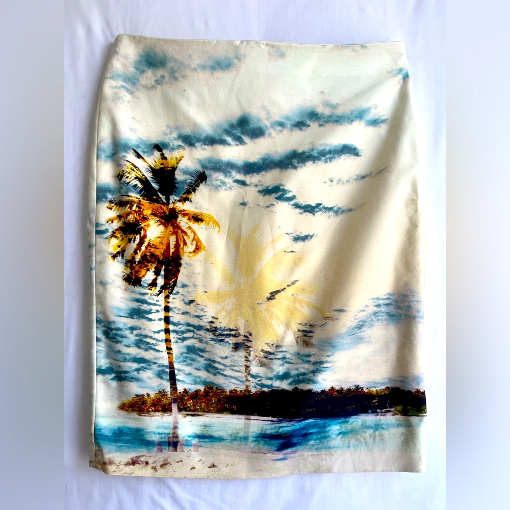 Palm and beach pencil skirt